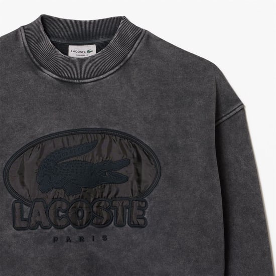 Men's Lacoste Embroidered Crew Neck Drop Shoulder Sweatshirt in Black - Image 5