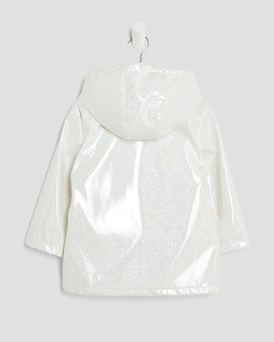 River Island Mini Girls Coat White Bow Glitter Raincoat - Image 2