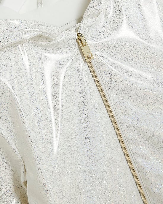 River Island Mini Girls Coat White Bow Glitter Raincoat - Image 3