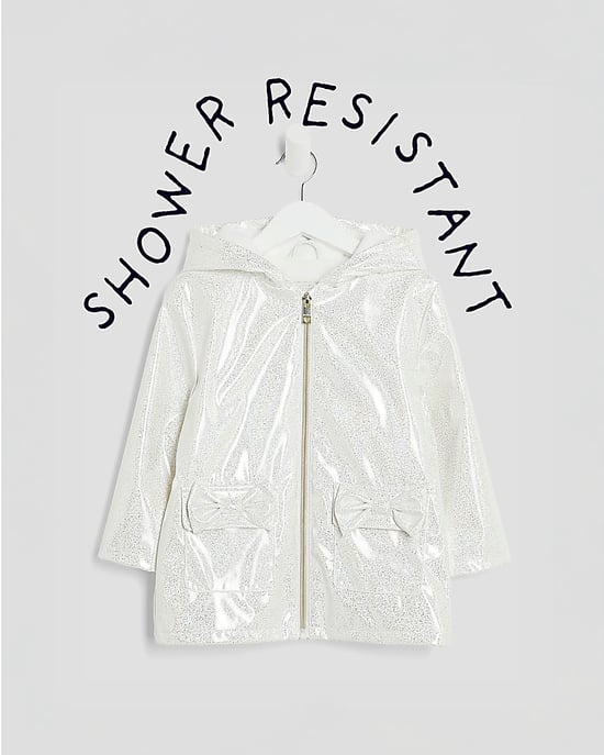 River Island Mini Girls Coat White Bow Glitter Raincoat - Image 5