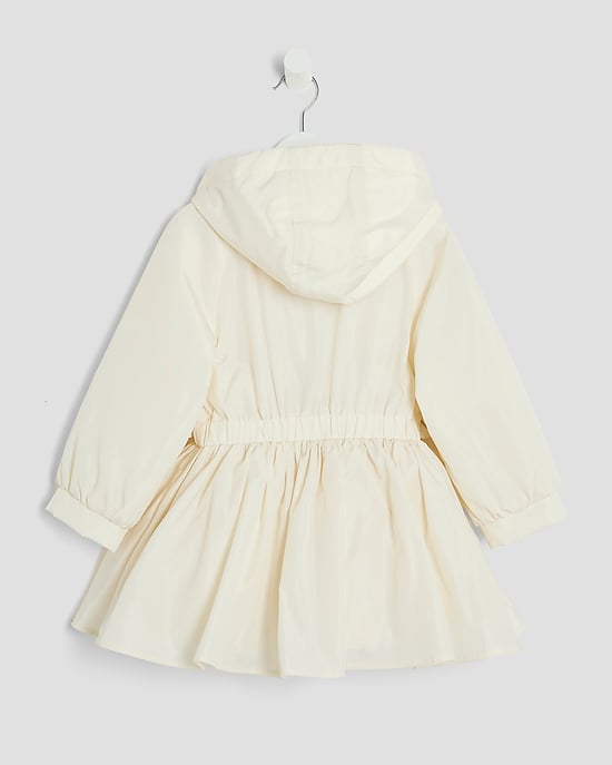 River Island Mini Girls Coat Cream Peplum Hooded Raincoat - Image 4