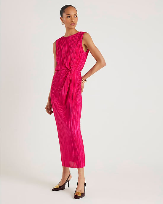 River Island Womens Midi Dress Pink Plisse Knot Side Sleeveless - Image 1
