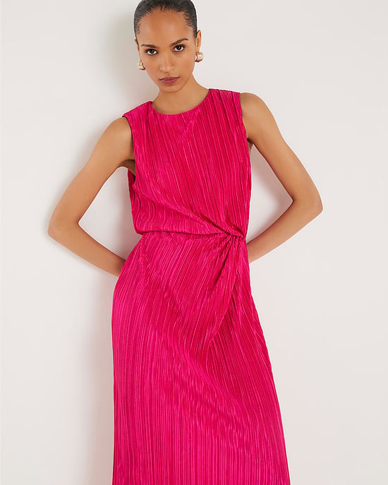 River Island Womens Midi Dress Pink Plisse Knot Side Sleeveless - Image 2