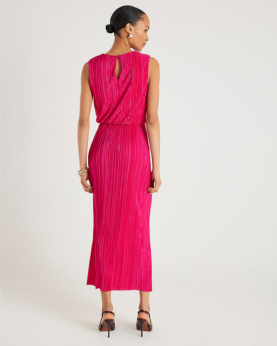 River Island Womens Midi Dress Pink Plisse Knot Side Sleeveless - Image 3