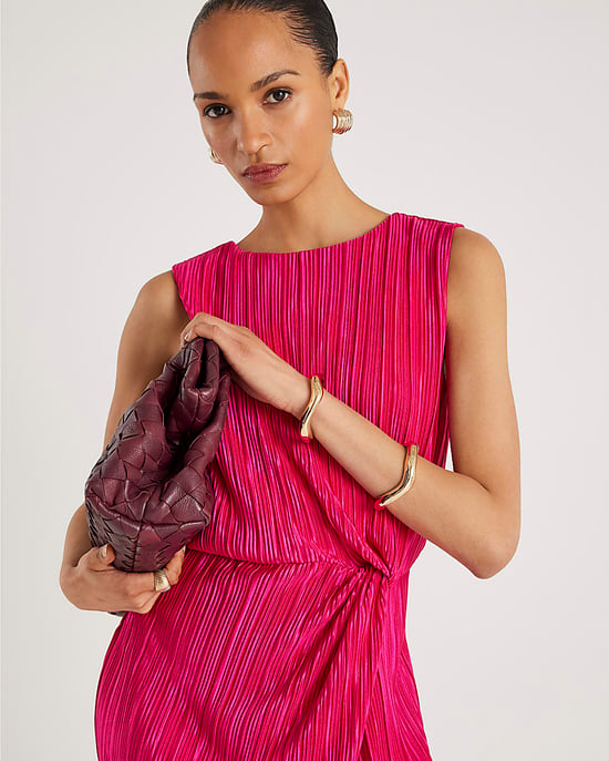 River Island Womens Midi Dress Pink Plisse Knot Side Sleeveless - Image 4