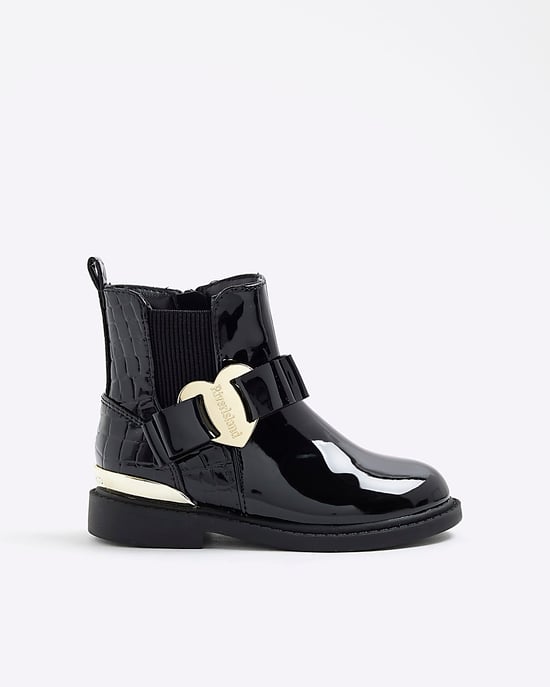 River Island Mini Girls Chelsea Boots Black Heart Bow - Image 2