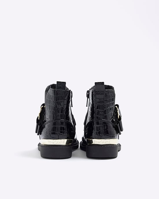 River Island Mini Girls Chelsea Boots Black Heart Bow - Image 3