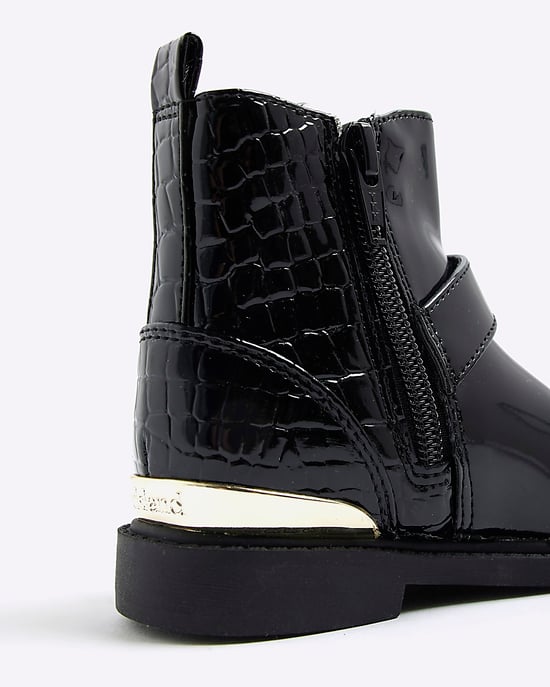 River Island Mini Girls Chelsea Boots Black Heart Bow - Image 5