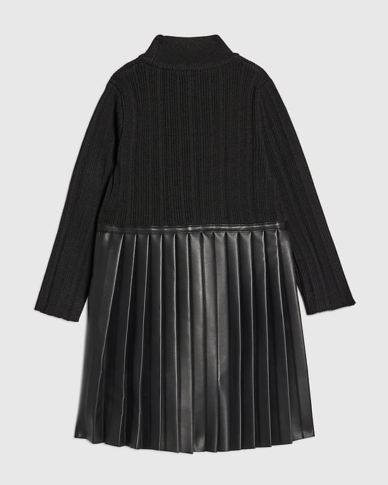 River Island Mini Girls Dress Black Faux Leather Pleated - Image 4