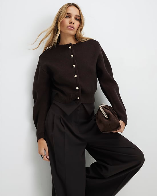 River Island Womens Cardigan Brown Knitted Structured Sleeve - Image 1