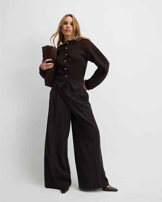 River Island Womens Cardigan Brown Knitted Structured Sleeve - Image 2