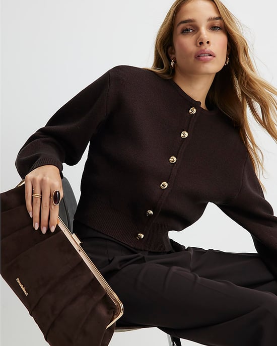 River Island Womens Cardigan Brown Knitted Structured Sleeve - Image 3