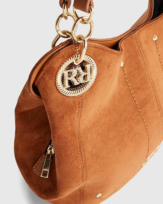 River Island Womens Slouch Shoulder Bag Brown Branded Eyelet - Image 3