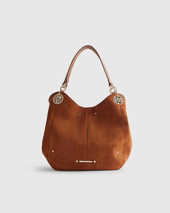 River Island Womens Slouch Shoulder Bag Brown Branded Eyelet - Image 4