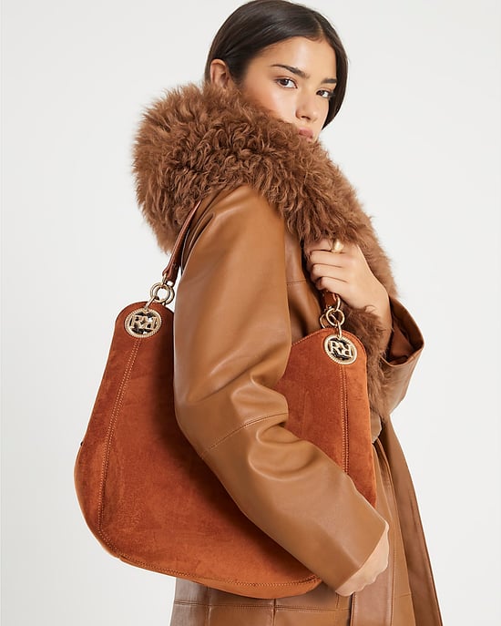River Island Womens Slouch Shoulder Bag Brown Branded Eyelet - Image 5