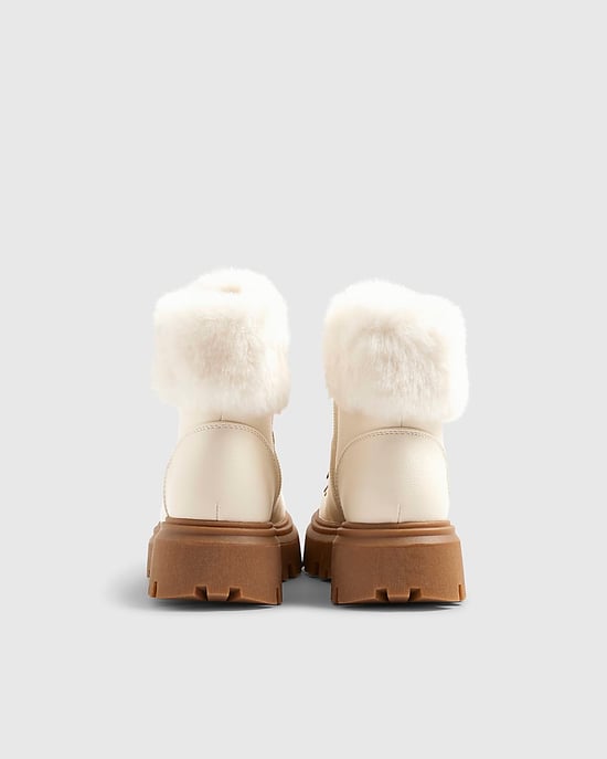 River Island Girls Hiker Boots Cream Lace Up Side Zip - Image 3