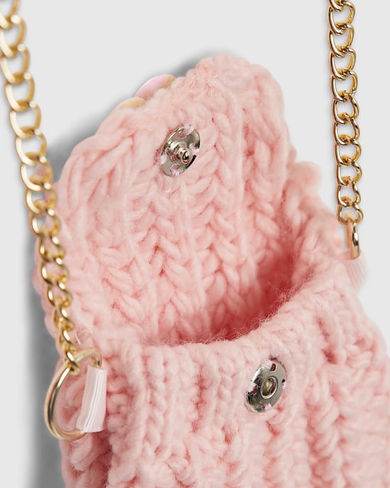 River Island Girls Jumper & Bag Set Pink Knitted Flower 2 Piece - Image 3