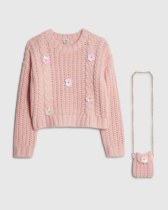 River Island Girls Jumper & Bag Set Pink Knitted Flower 2 Piece - Image 5