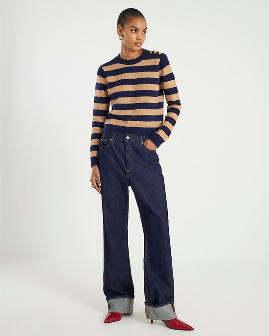 River Island Womens Jumper Navy Knitted Stripe Heart Button - Image 4