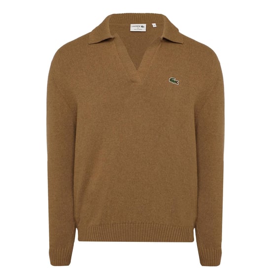 Women's Lacoste Crocodile Logo Collared Neck Long Sleeve Sweater in Cookie - Image 1