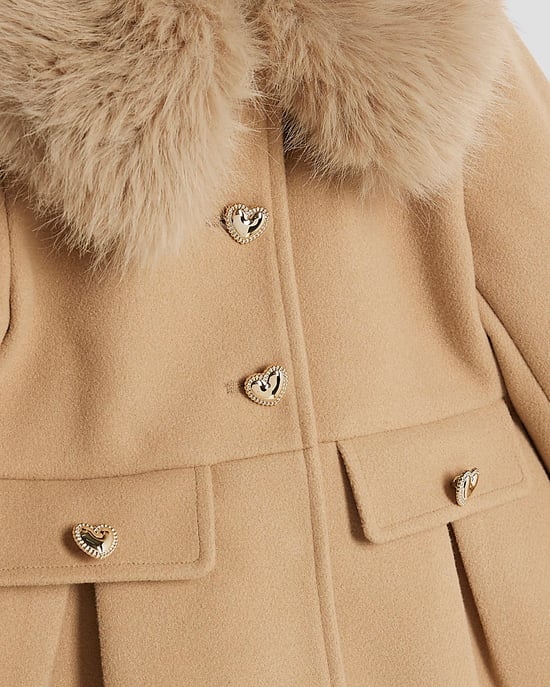 River Island Mini Girls Longline Coat Beige Hooded Padded - Image 4