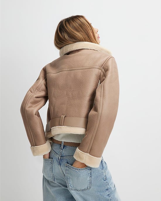 River Island Womens Aviator Jacket Brown Belted Cropped - Image 3