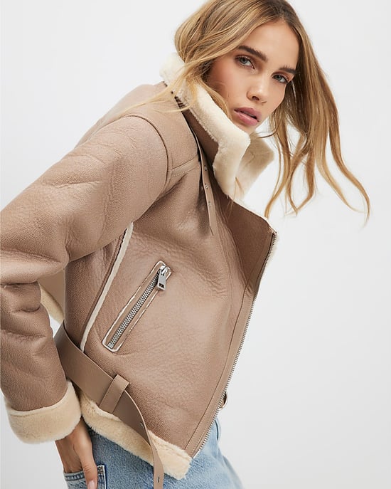 River Island Womens Aviator Jacket Brown Belted Cropped - Image 4