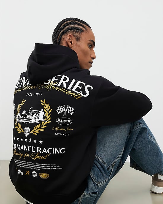 River Island Mens Hoodie Black Oversize Fit Racing Lightweight - Image 3