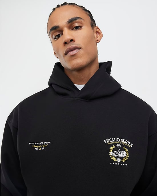 River Island Mens Hoodie Black Oversize Fit Racing Lightweight - Image 4