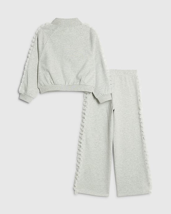River Island Girls Sweatshirt & Joggers Set Grey Bow Ruffle 2 Piece - Image 2