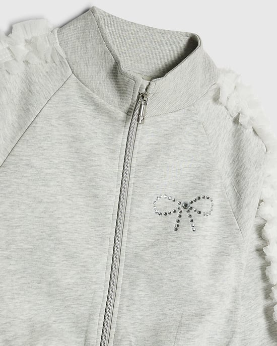 River Island Girls Sweatshirt & Joggers Set Grey Bow Ruffle 2 Piece - Image 3
