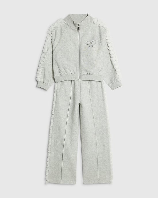 River Island Girls Sweatshirt & Joggers Set Grey Bow Ruffle 2 Piece - Image 5
