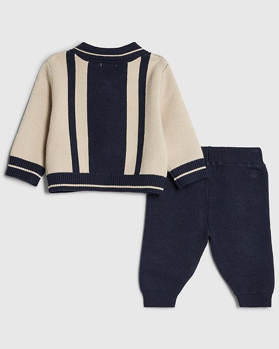River Island Baby Boys Top & Joggers Set Cream Zip Knit 2 Piece - Image 2