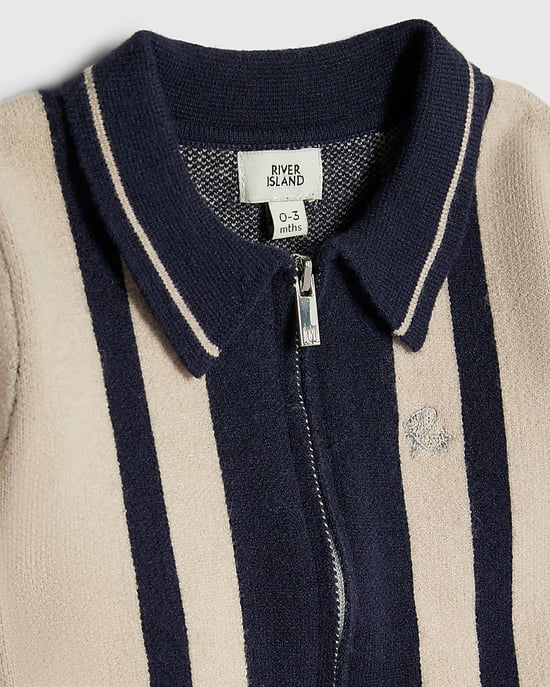River Island Baby Boys Top & Joggers Set Cream Zip Knit 2 Piece - Image 3