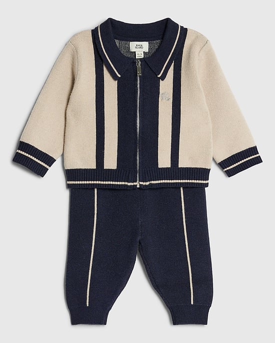 River Island Baby Boys Top & Joggers Set Cream Zip Knit 2 Piece - Image 5