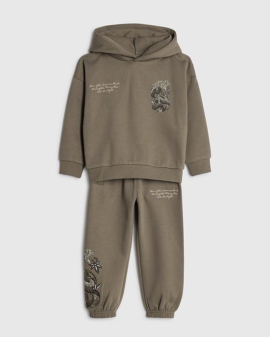 River Island Mini Boys Hoodie & Joggers Set Brown Japanese 2 Piece - Image 5