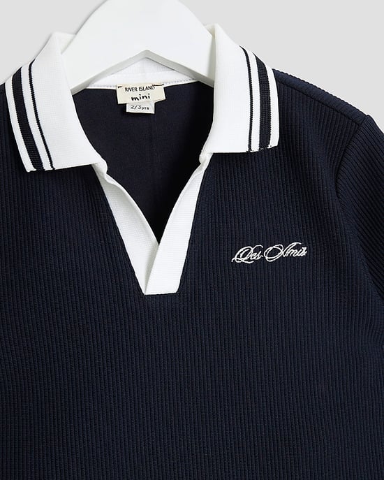 River Island Mini Boys Polo Shirt & Joggers Set Navy 2 Piece - Image 3