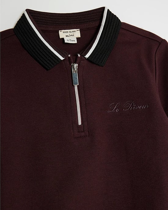 River Island Mini Boys Polo Shirt & Joggers Set Red Ottoman 2 Piece - Image 3