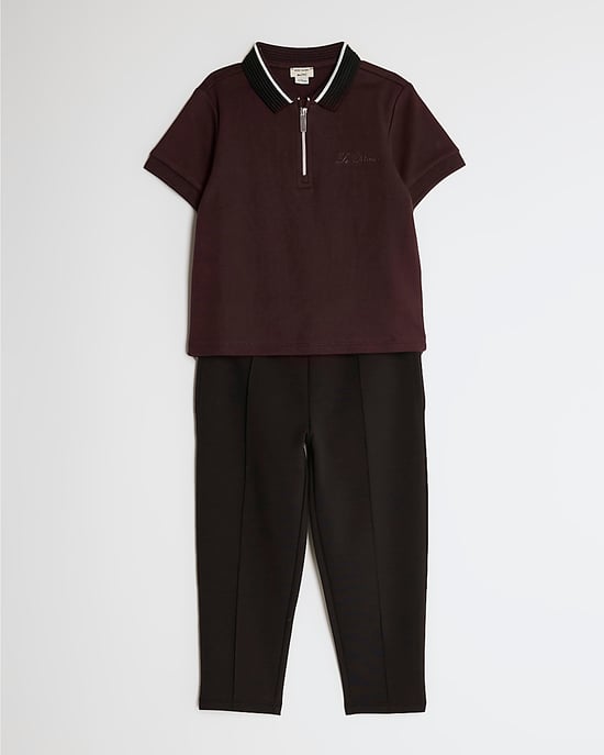 River Island Mini Boys Polo Shirt & Joggers Set Red Ottoman 2 Piece - Image 5