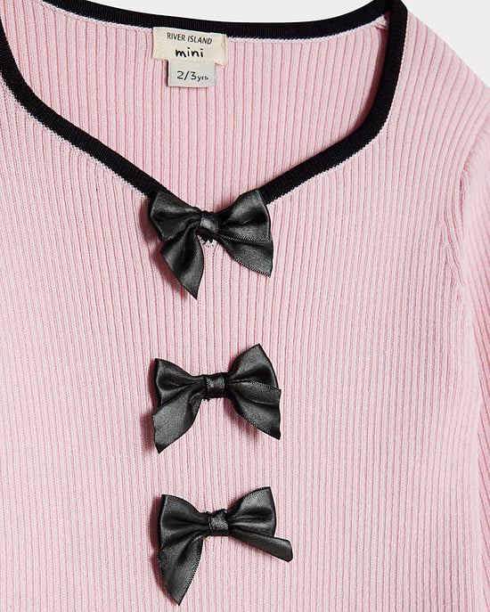 River Island Mini Girls Top & Trousers Set Pink Bow 2 Piece - Image 3