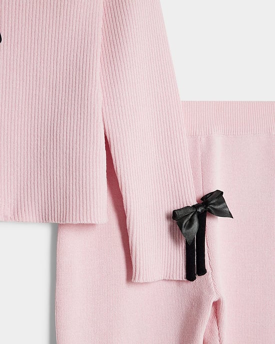 River Island Mini Girls Top & Trousers Set Pink Bow 2 Piece - Image 4