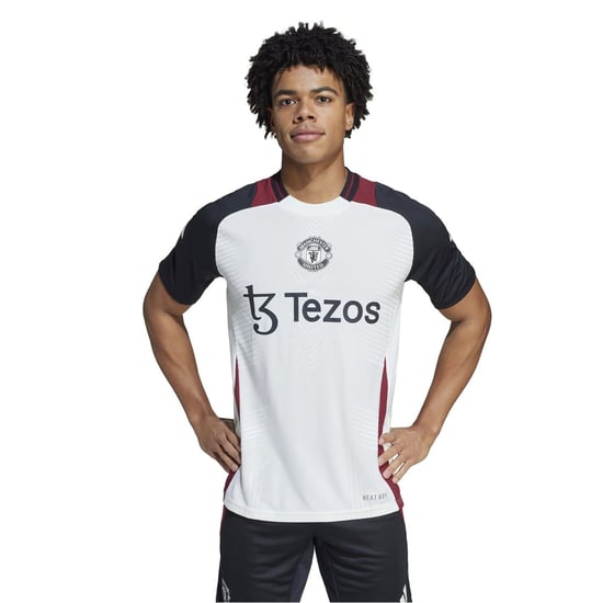 Men's adidas MUFC Pro Crew Neck Raglan Sleeve Jersey in Owhite/Black - Image 3
