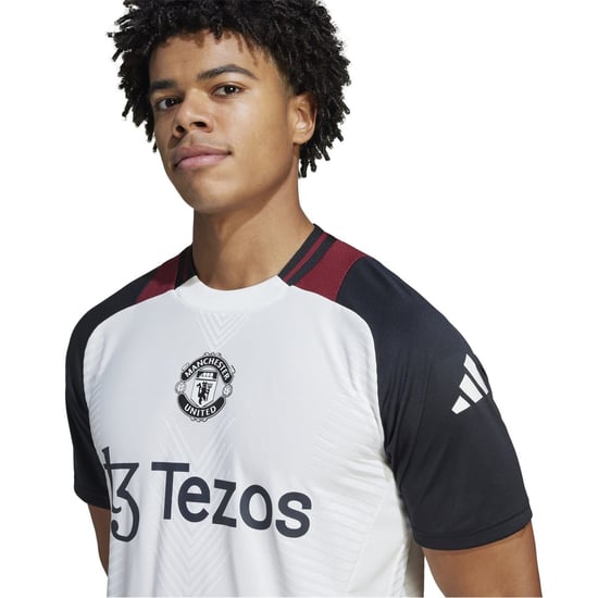 Men's adidas MUFC Pro Crew Neck Raglan Sleeve Jersey in Owhite/Black - Image 5