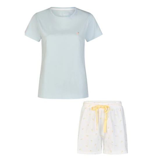 By Louise Dames shortama korte pyjama set geprint blauw/wit gestipt - Image 1