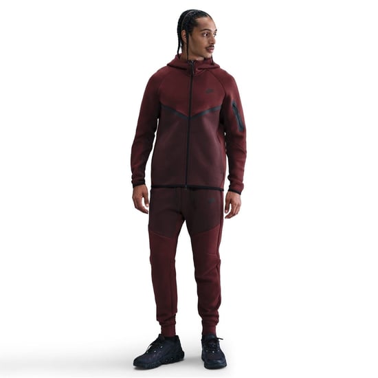 Men's Nike Tech Fleece Solid Patterned Joggers in Red/Black - Image 3