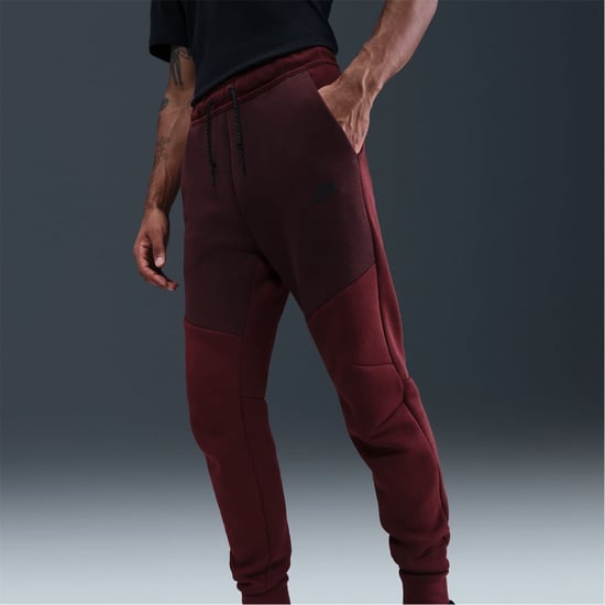 Men's Nike Tech Fleece Solid Patterned Joggers in Red/Black - Image 6
