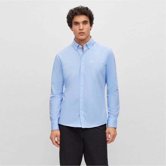 Men's Boss Joe Button Down Collar Long Sleeve Oxford Shirt in Pastel Blue - Image 2