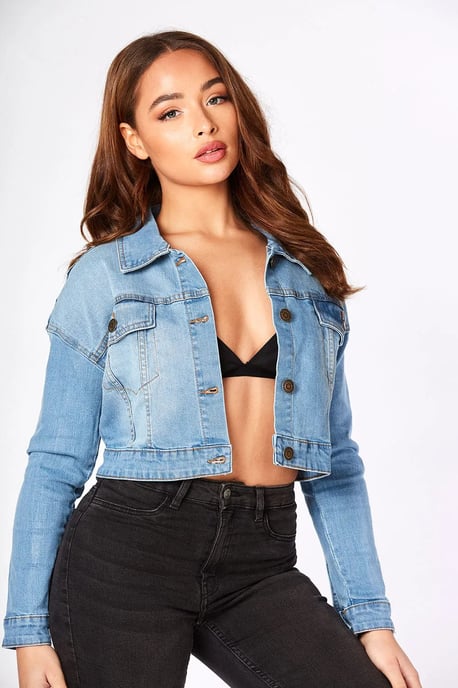 Women's Cropped Denim Jacket Light Blue - Image 2