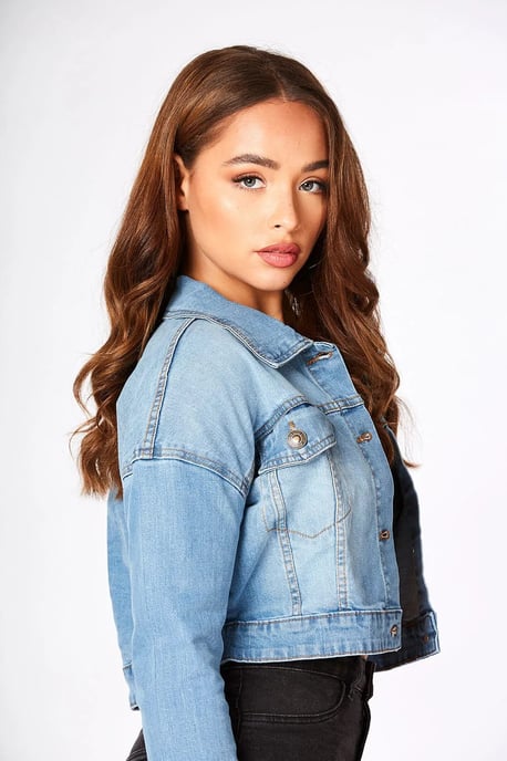 Women's Cropped Denim Jacket Light Blue - Image 4