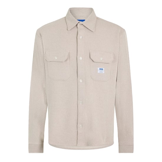 Men's Boss Oxford Long Sleeve Collared Shirt with Chest Pocket in Open White - Image 1